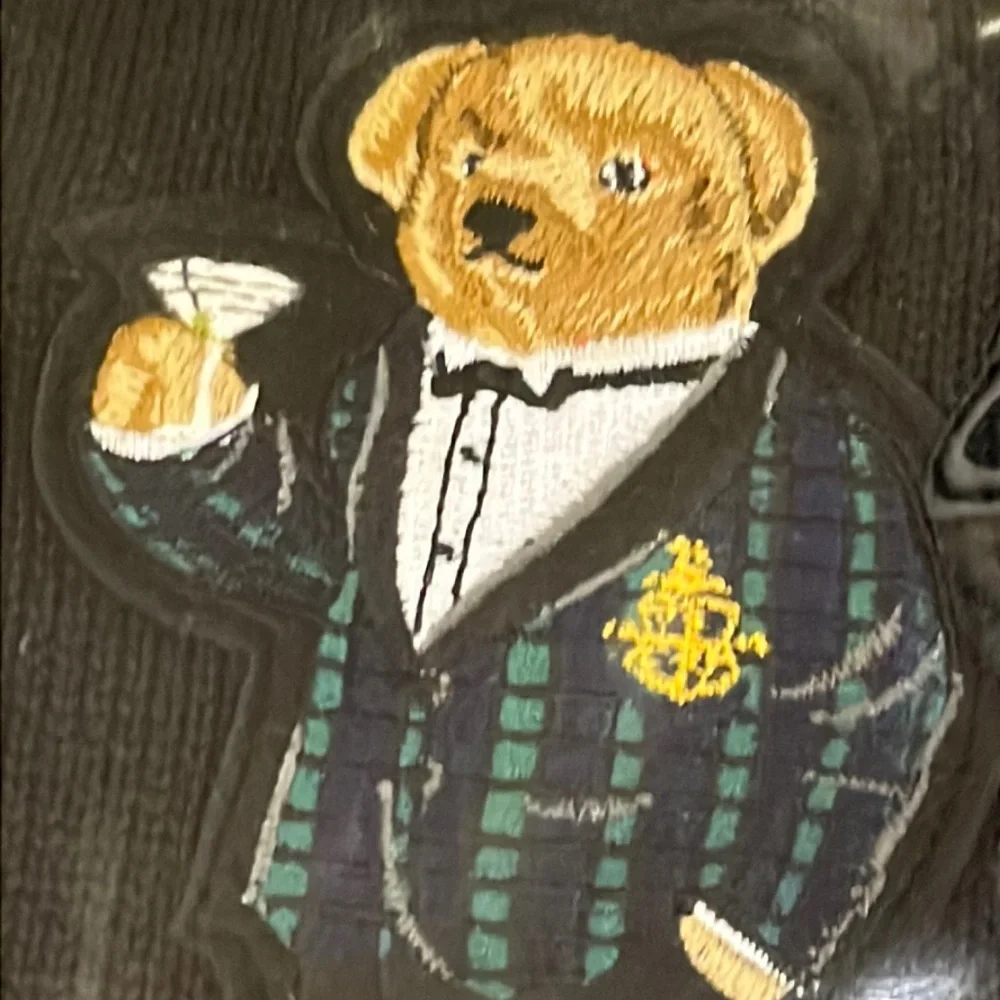 Polo Ralph Lauren Alsten Martini Bear Throw Blanket 54”x72” black cotton new